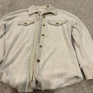 Cozy Beige Button-Up Fleece Shacket
